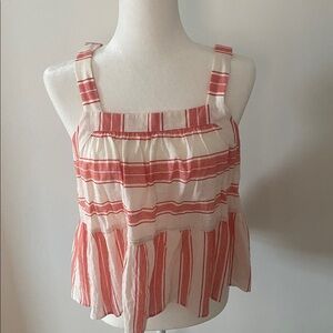 LOFT Red and White Striped Peplum Tank Top